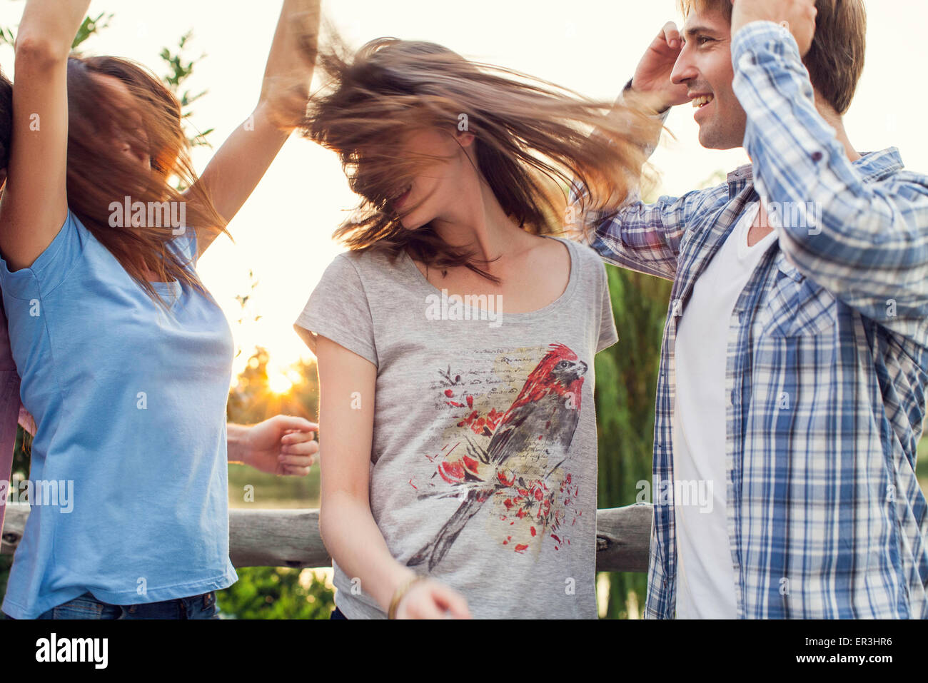 Freunde feiern zusammen im freien Stockfoto