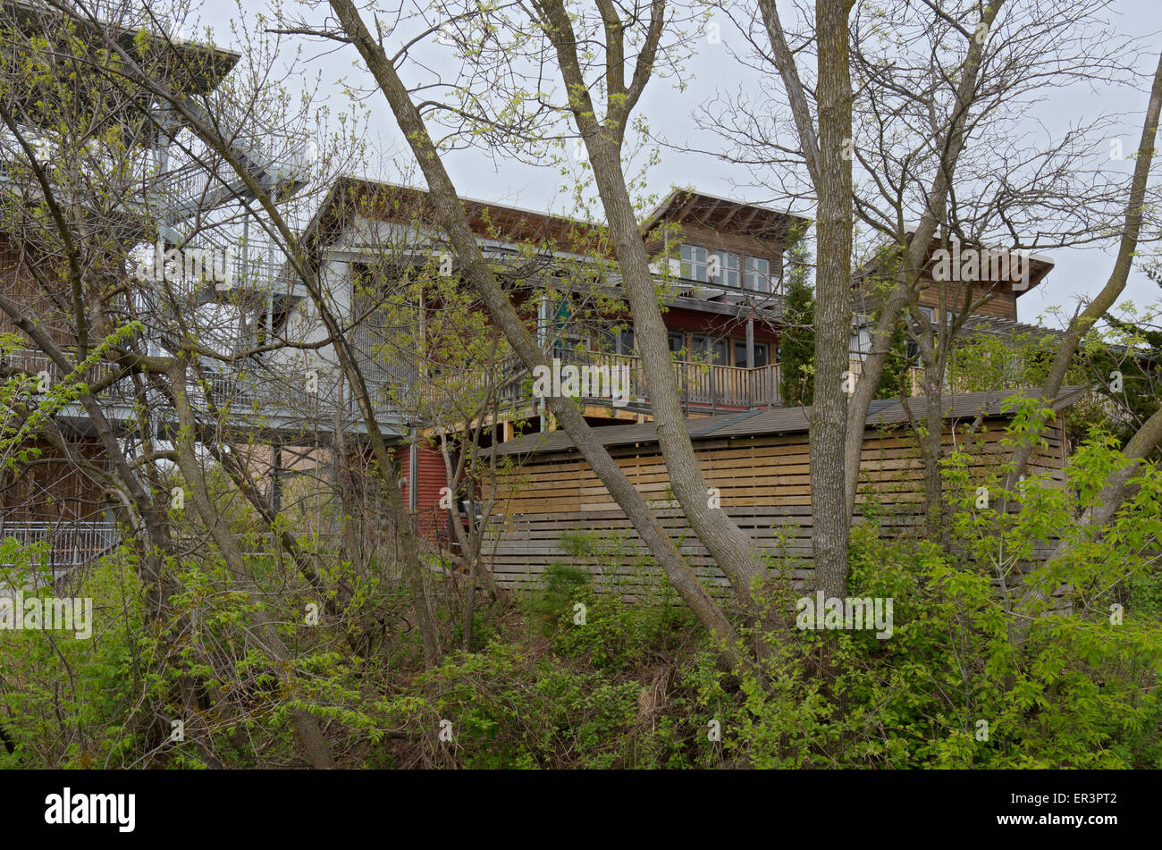 Ökologie-Center in Milwaukee Wisconsin gebaut mit wiederverwendeten Materialien und das Modell des nachhaltigen Bauens Stockfoto