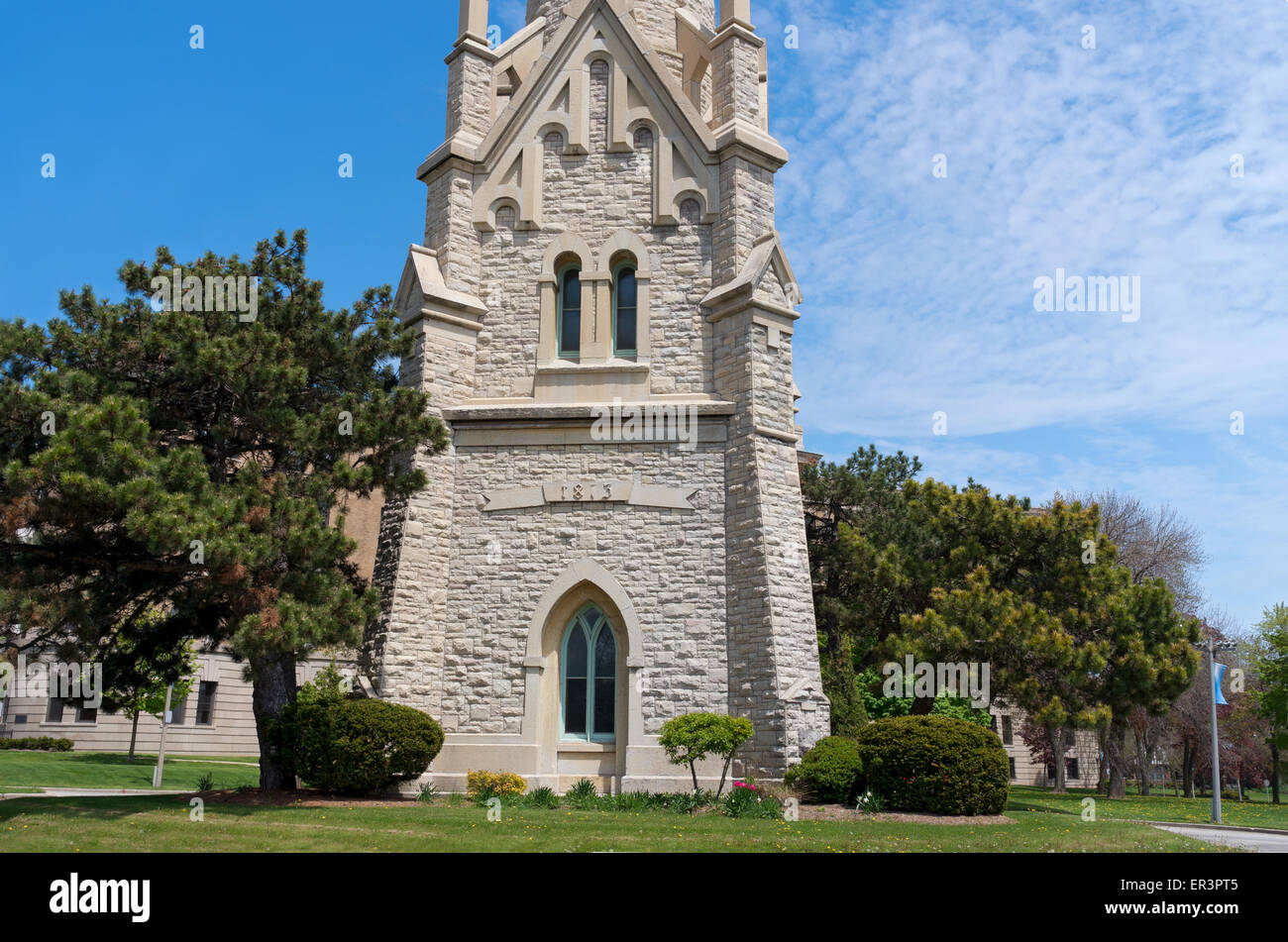 Kalkstein äußere Wahrzeichen Wasserturm Struktur in Milwaukee Wisconsin der viktorianischen gotischen Baustil Stockfoto