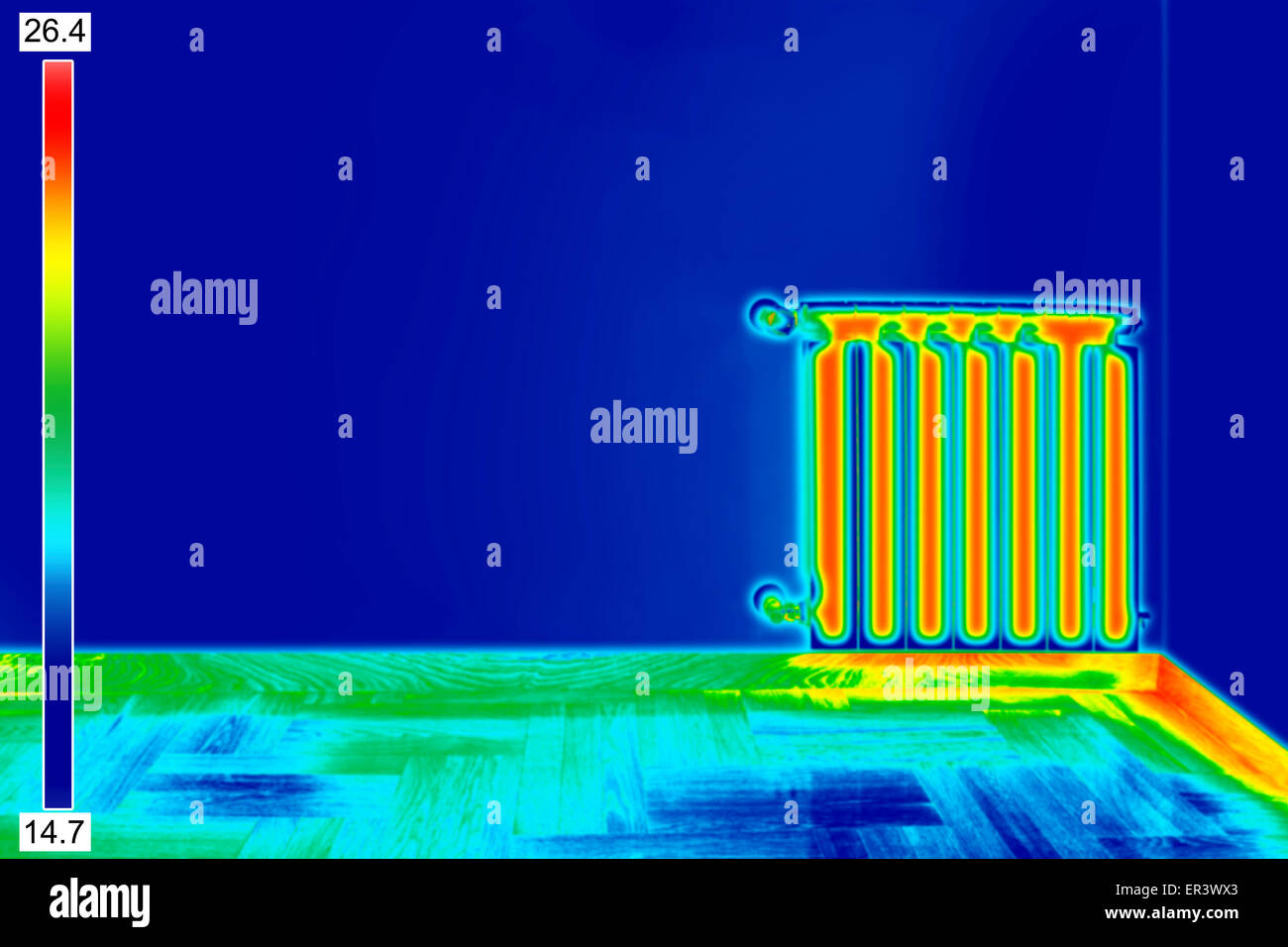 Infrarot-Thermo Bild der Heizkörper im Zimmer Stockfoto