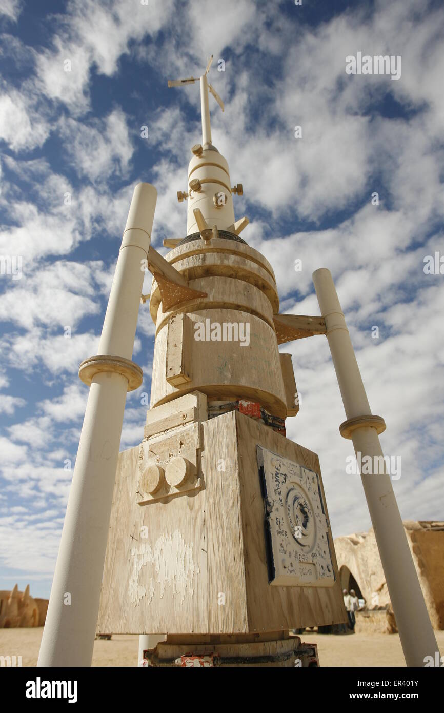 Landschaft von den Dreharbeiten von Tatooine Szenen in Onk Jmel, Tunesien übrig. Stockfoto