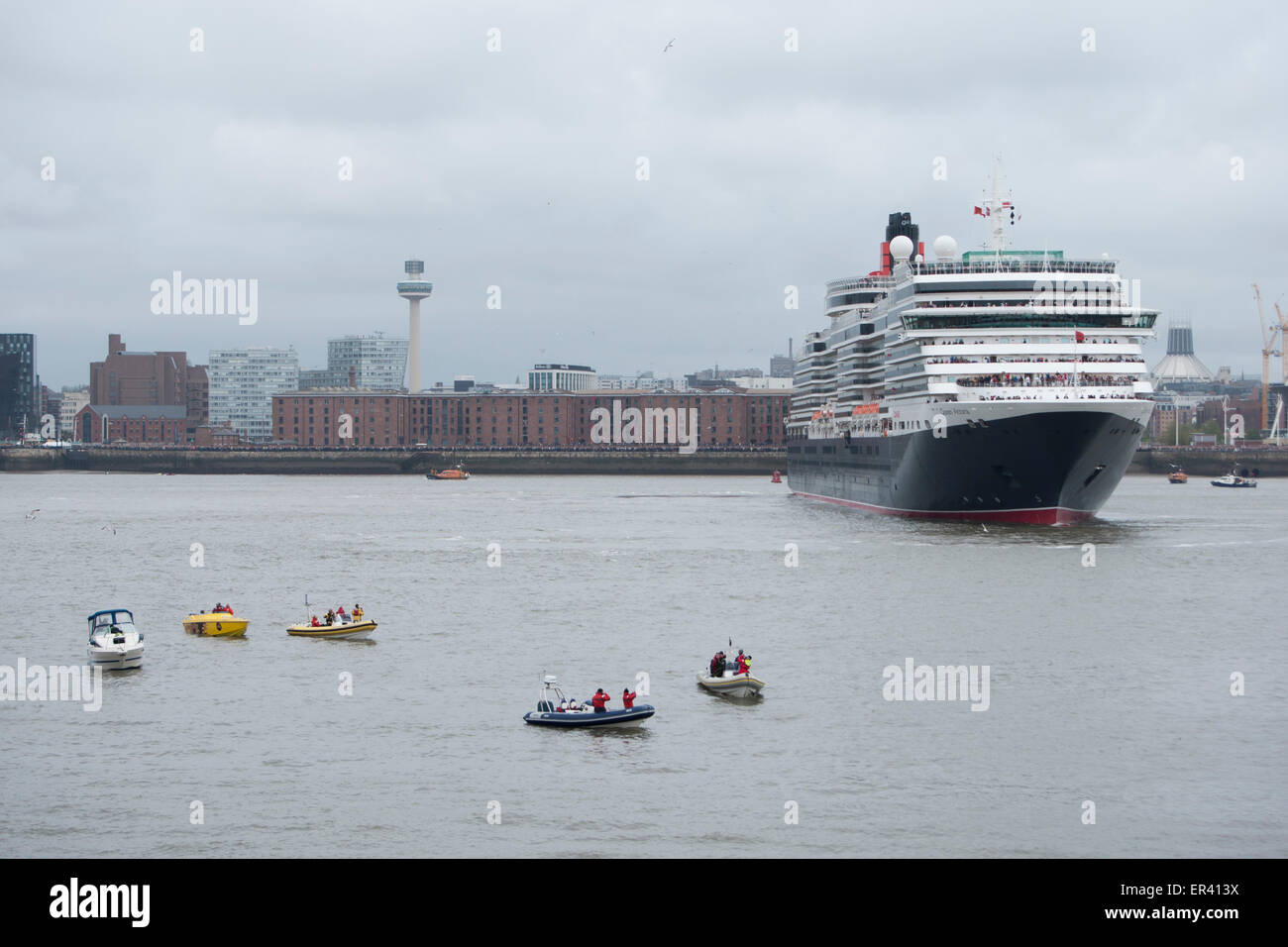 Königin Victoria, drei Queens Event, Cunard 175. Jahrestag, Liverpool, UK Stockfoto