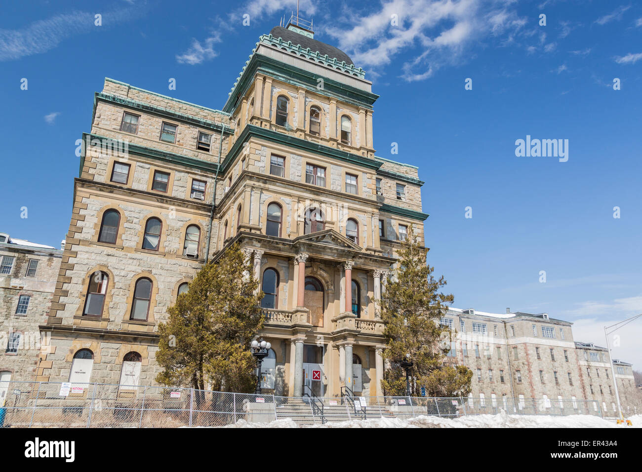 Außenaufnahme von Greystone Park psychiatrisches Krankenhaus vor Abriss, Parsippany, NJ, 8. März 2014. Stockfoto