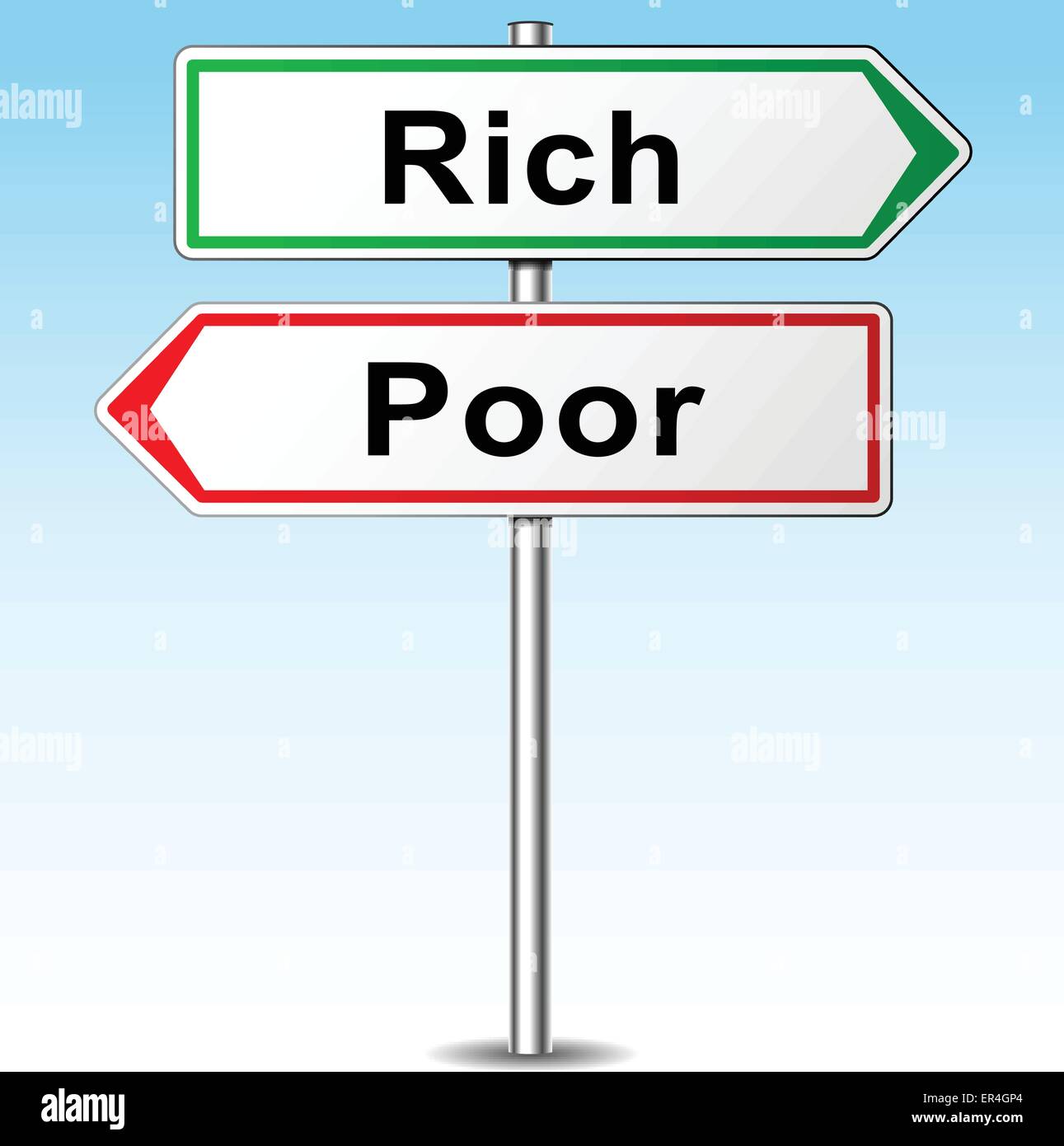 Vektor-Illustration von reichen und armen Richtungen Zeichen Stock Vektor
