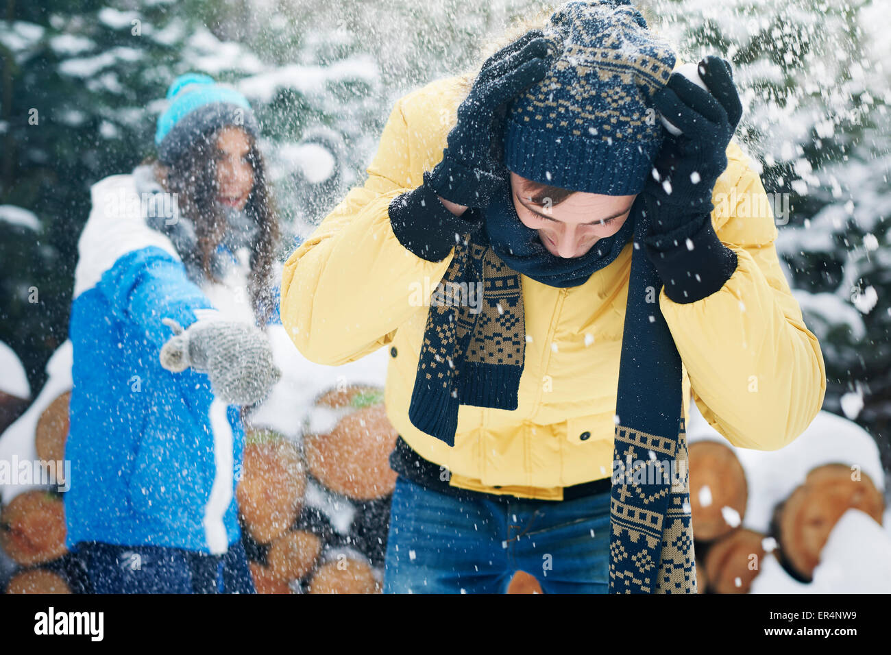 Wir fühlen uns wie ein Kind, wenn der erste Schnee fiel. Debica, Polen Stockfoto