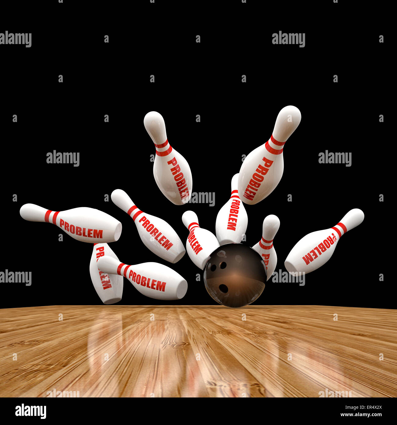 Bowling-Kegel und Problem Texthintergrund Stockfoto