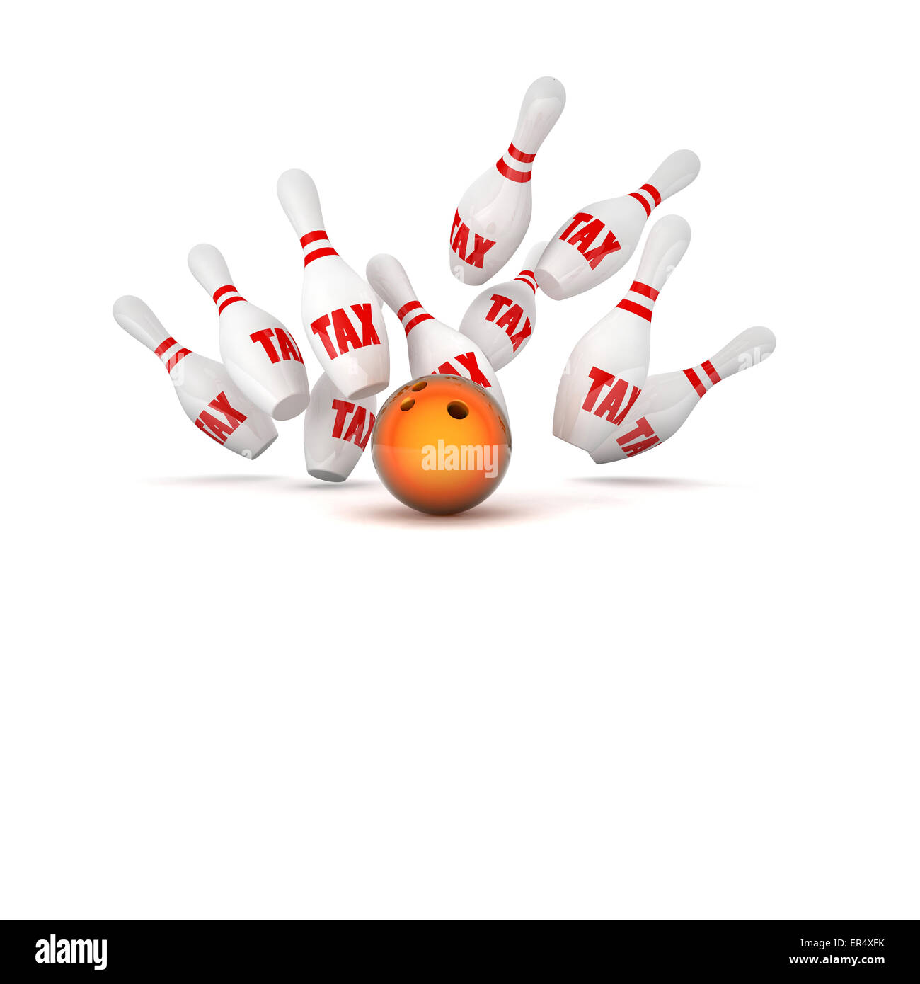 Bowling-Kegel und Steuer Texthintergrund Stockfoto