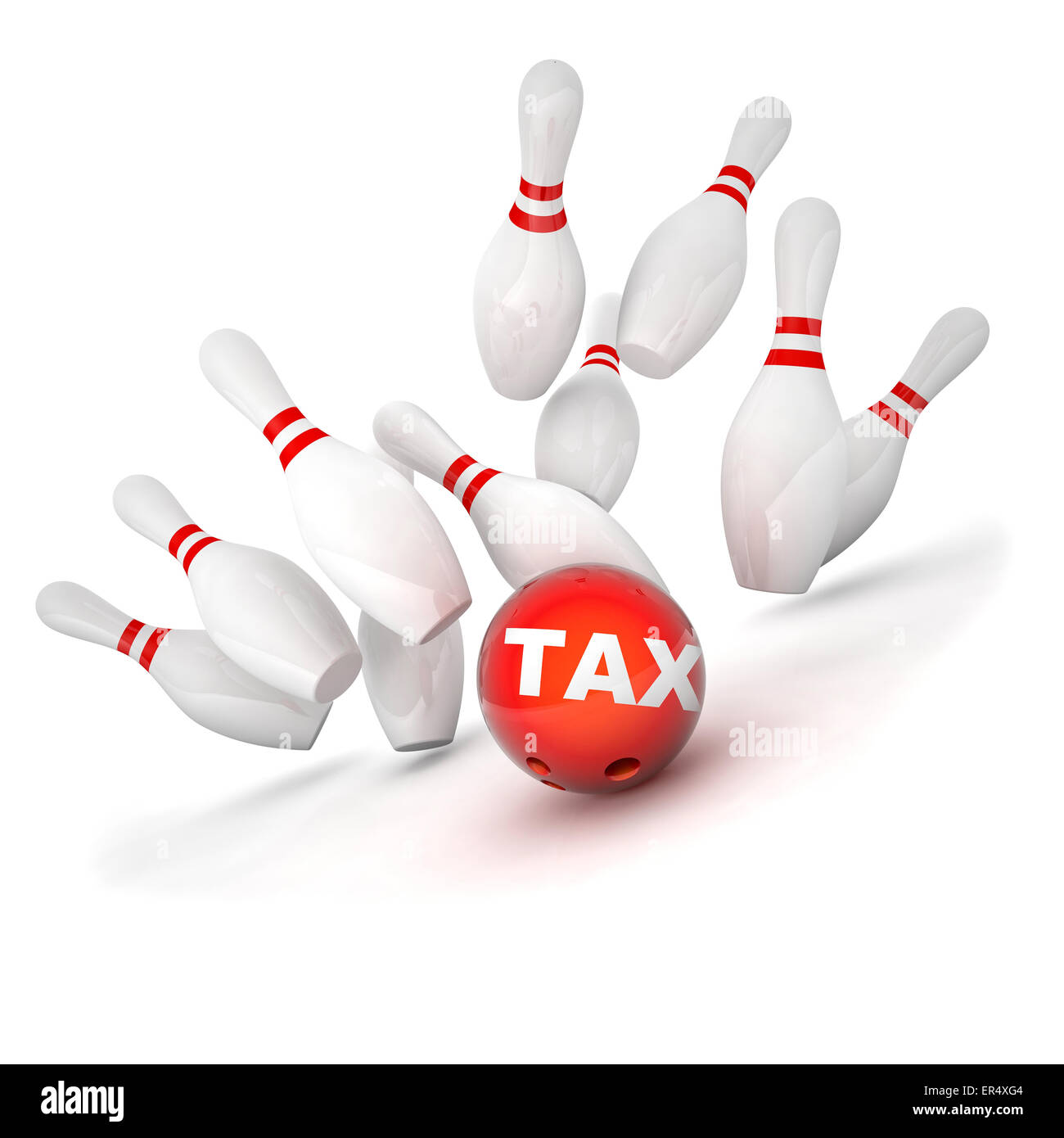 Bowling-Kegel und Steuer Texthintergrund Stockfoto