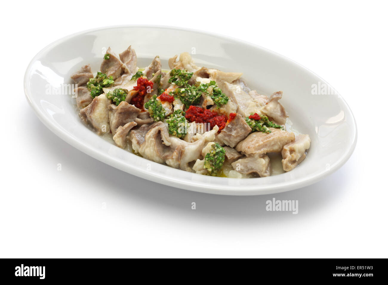 Lampredotto, italienische Speisen, die isoliert auf weißem Hintergrund Stockfoto