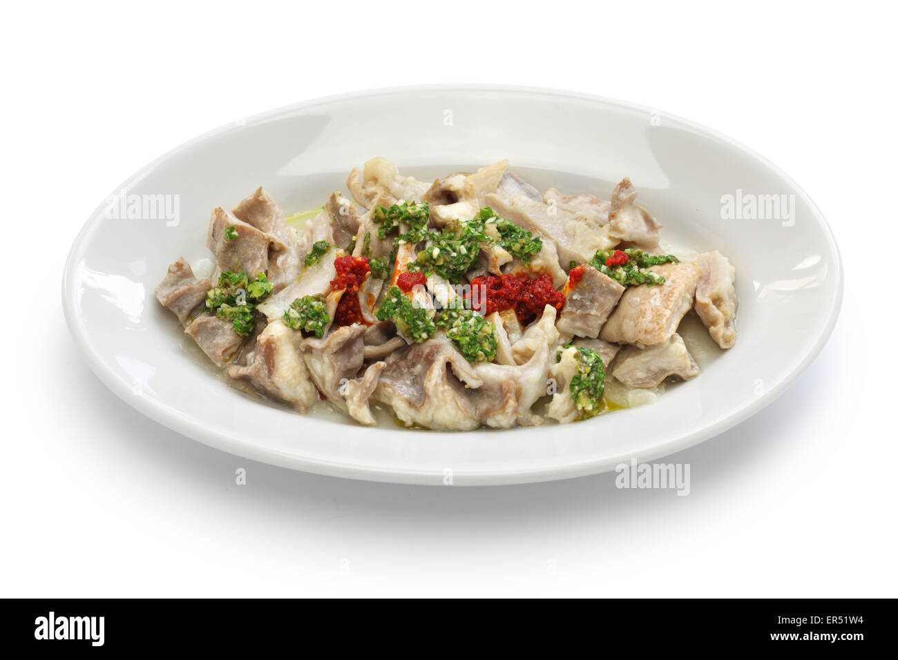 Lampredotto, italienische Speisen, die isoliert auf weißem Hintergrund Stockfoto