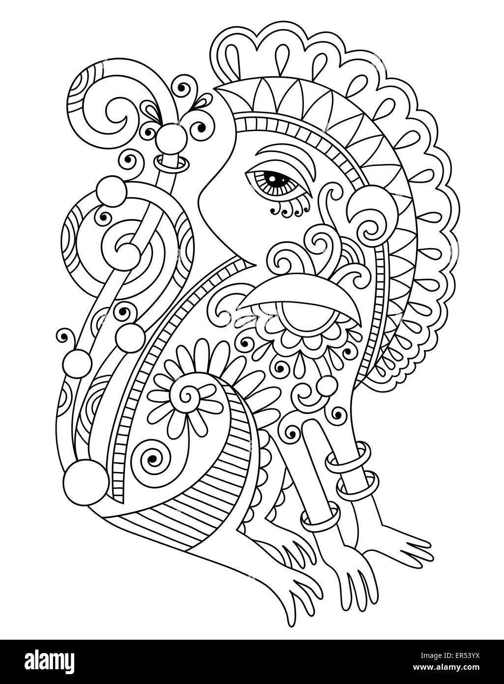 Zeichnung der ethnischen Affe im ukrainischen Einrichtungsstil Stock Vektor