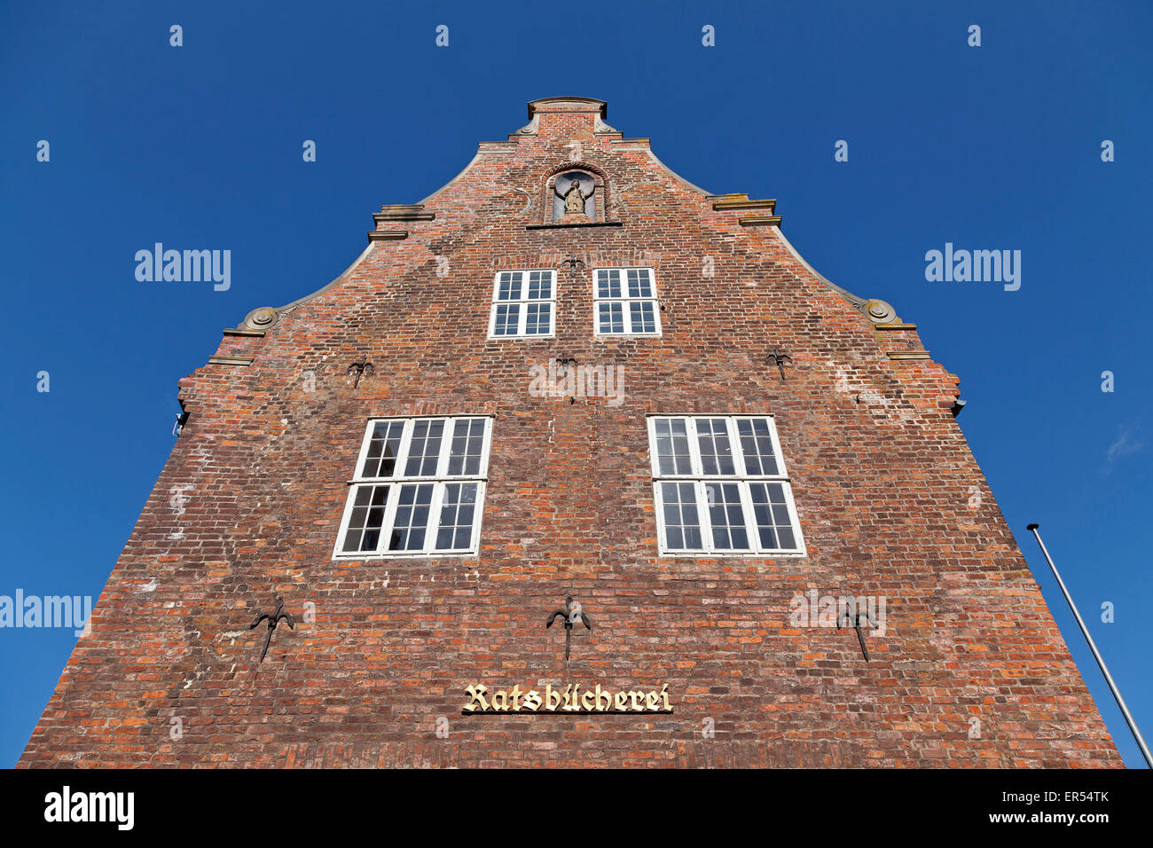 Giebel der Stadtbibliothek, Lüneburg, Niedersachsen, Deutschland Stockfoto