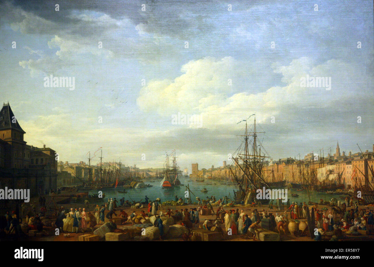 Ölgemälde von den Hafen von Marseille vom Uhrturm des Parks im Jahre 1754 Stockfoto