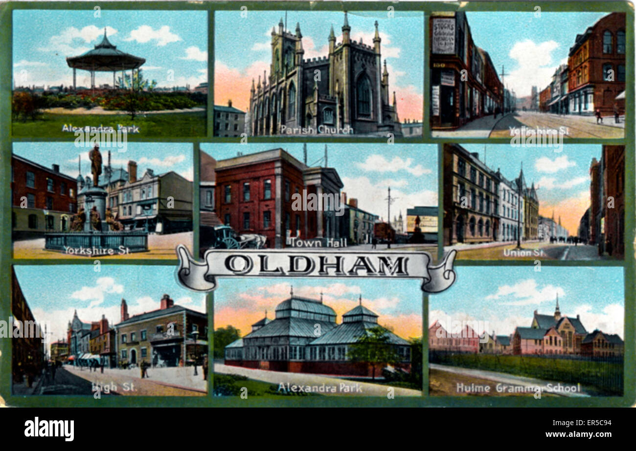 Multiview, Oldham, Lancashire, England.  1910er Jahre Stockfoto