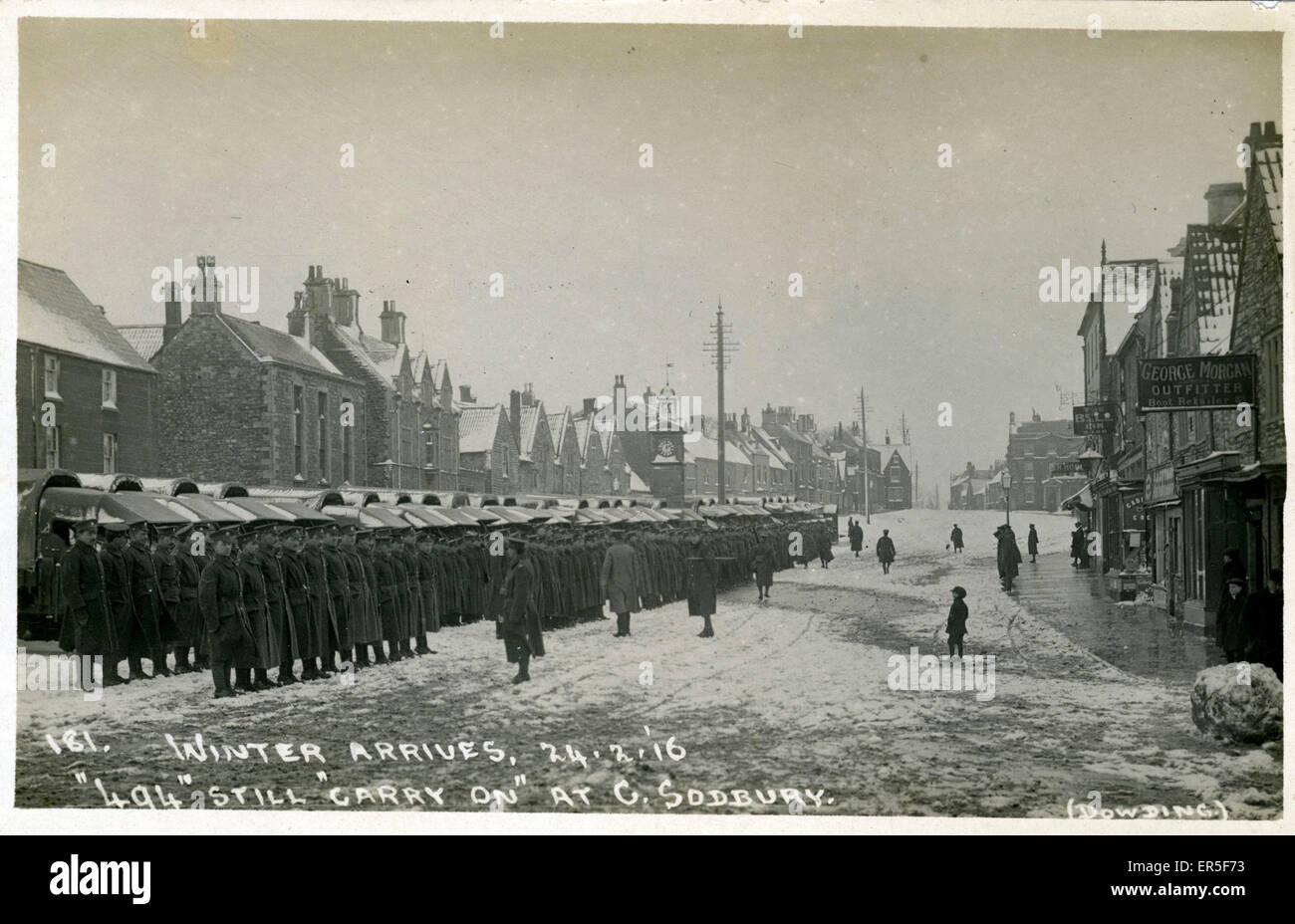 Weltkrieg eine Soldaten auf der Parade, Chipping Sodbury, in der Nähe von Yate, Gloucestershire, England. Zeigt Unternehmen 494 of the Army Service Corps 1916 Stockfoto