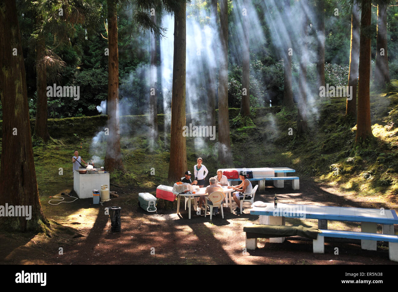 Picknick am See Das Patas in den Highlands, Insel Terceira, Azoren, Portugal Stockfoto