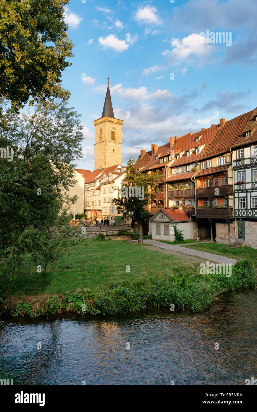 Kraemerbruecke mit Fachwerkgebäuden, Erfurt, Thüringen, Deutschland Stockfoto