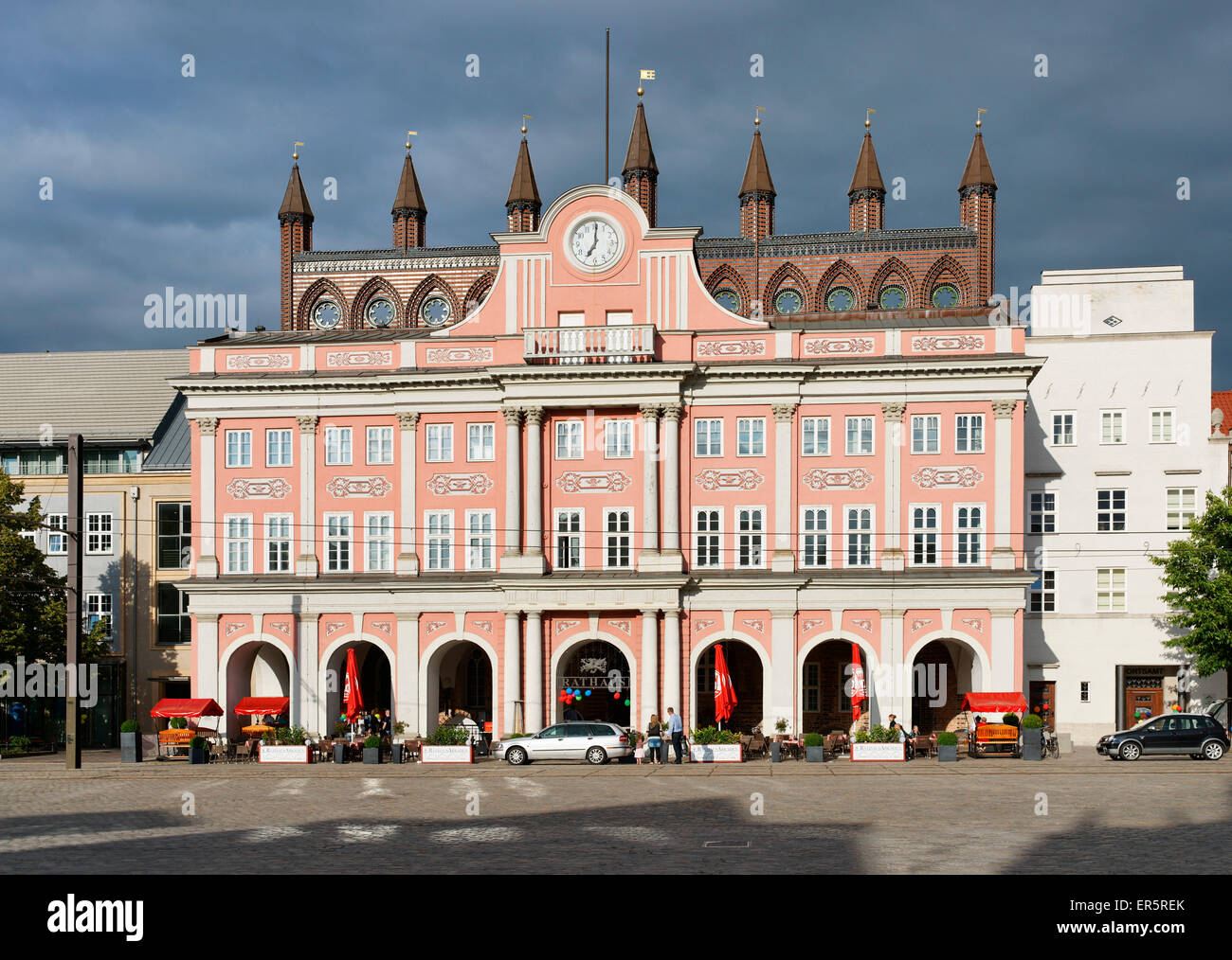 Rathaus, Neuen Markt, Hansestadt Rostock, Mecklenburg-Western Pomerania, Deutschland Stockfoto