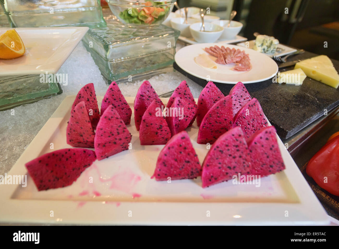 Frische Drachenfrucht in Siem Reap, Kambodscha Stockfoto