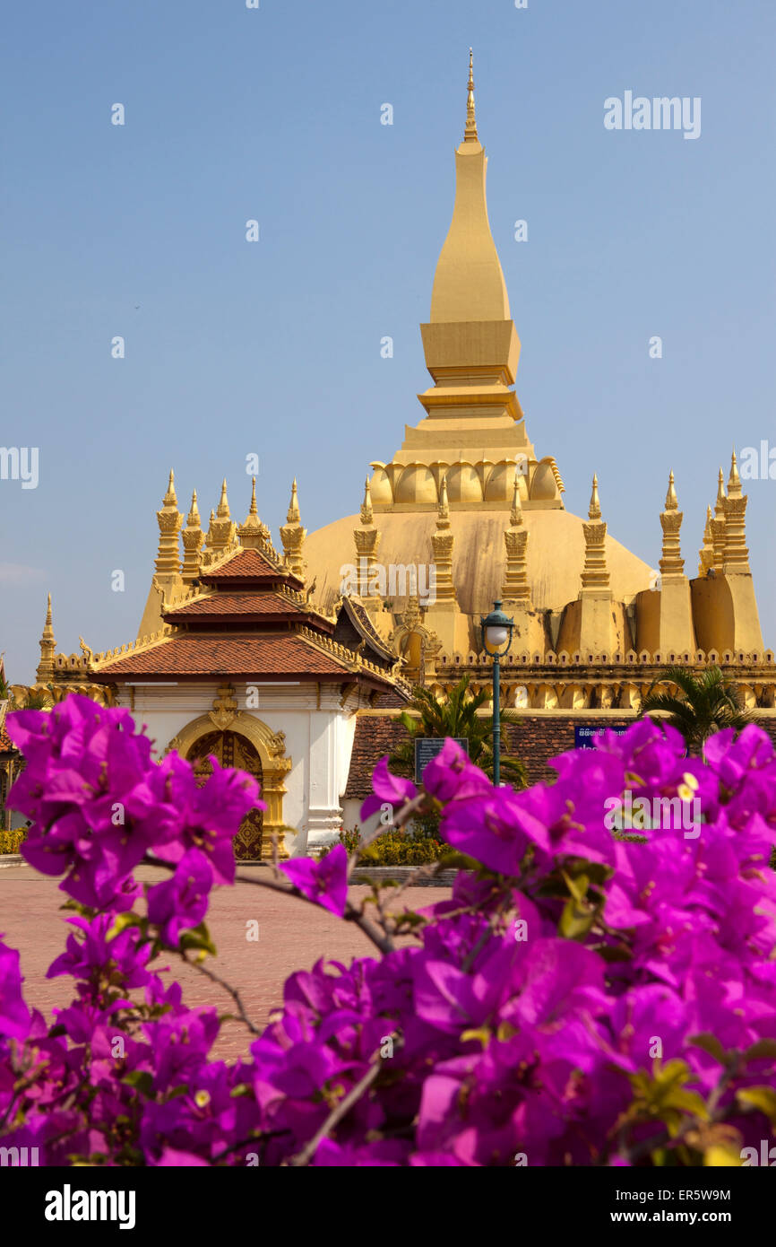 Buddhistische Stupa von Pha, dass Luang-Monument in Vientiane, der Hauptstadt von Laos, Asien Stockfoto