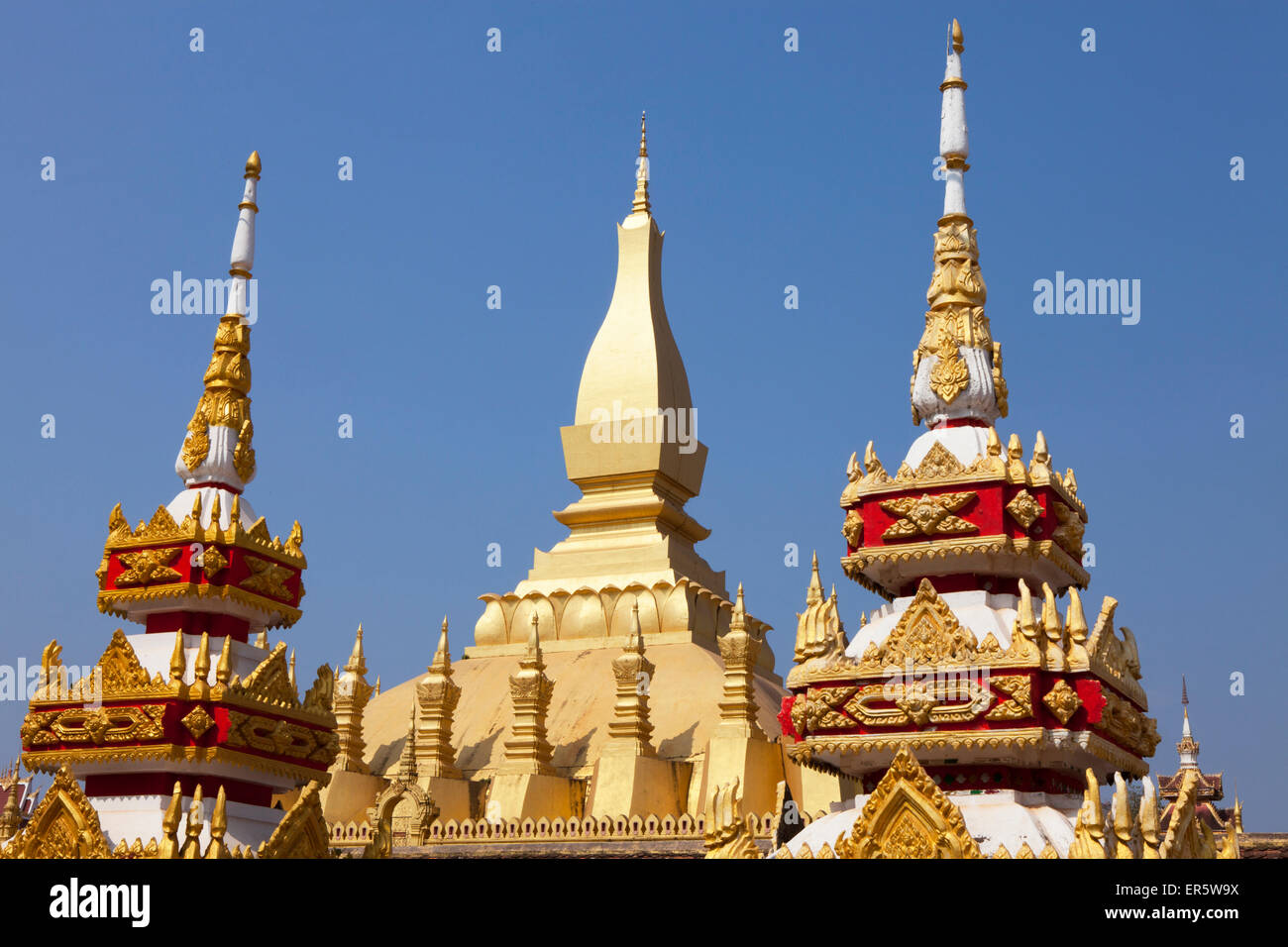 Buddhistischen Stupas von Pha, dass Luang Denkmal in Vientiane, der Hauptstadt von Laos, Asien Stockfoto