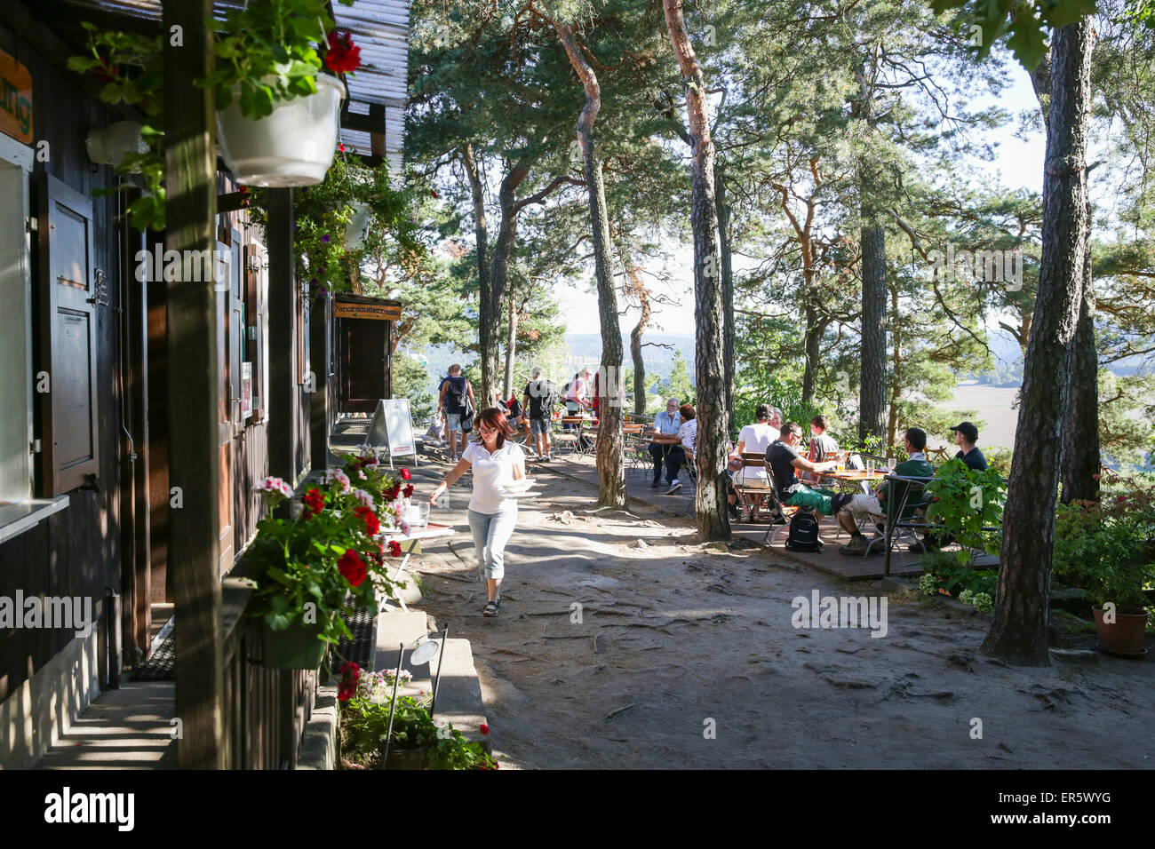 Berg Restaurant Fels Rauenstein, Weissig, Struppen, Sachsen, Deutschland Stockfoto