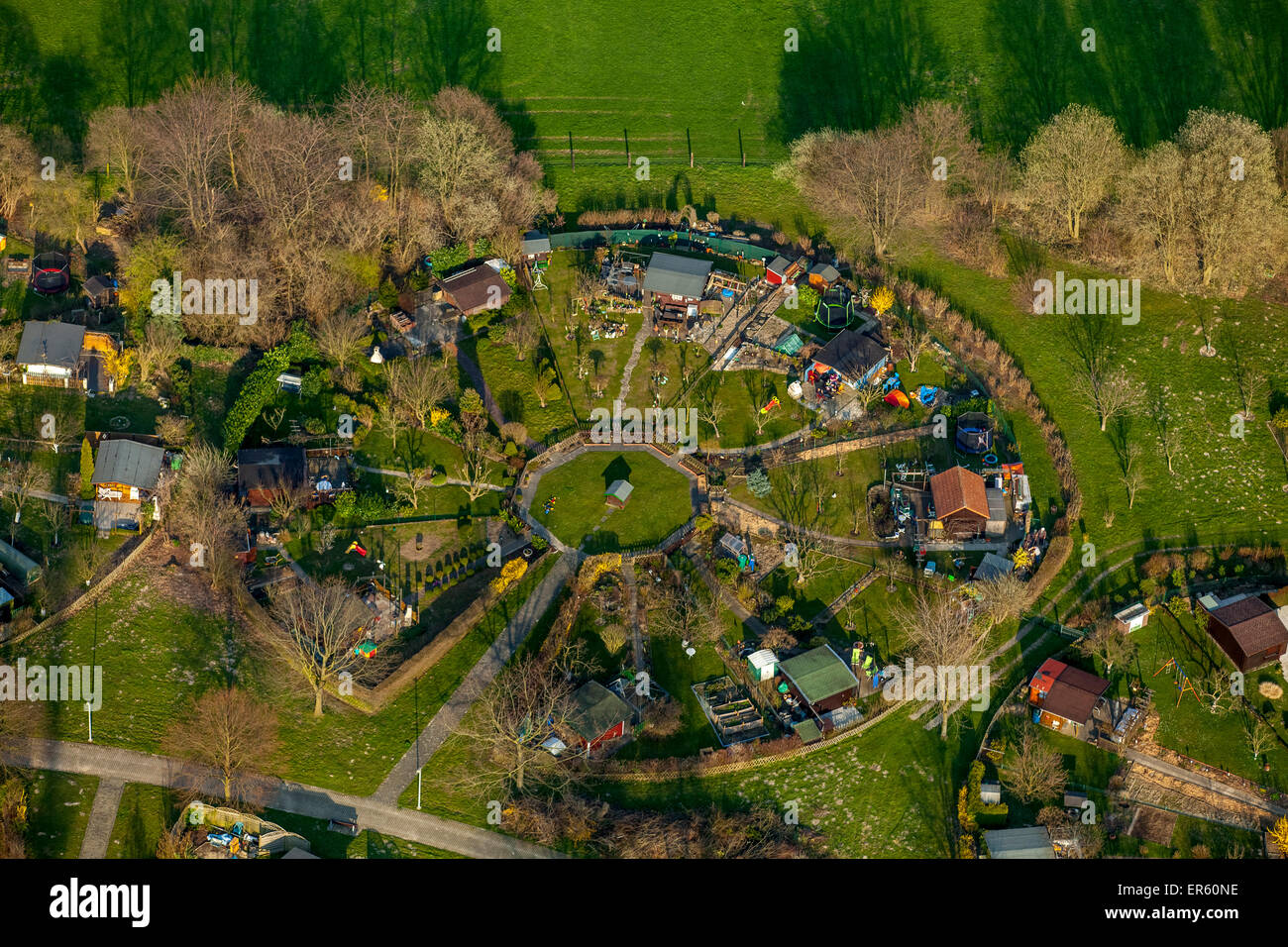 Kleine private Gärten, Heuweg, Stockum, Witten, Ruhrgebiet, Nordrhein-Westfalen, Deutschland Stockfoto