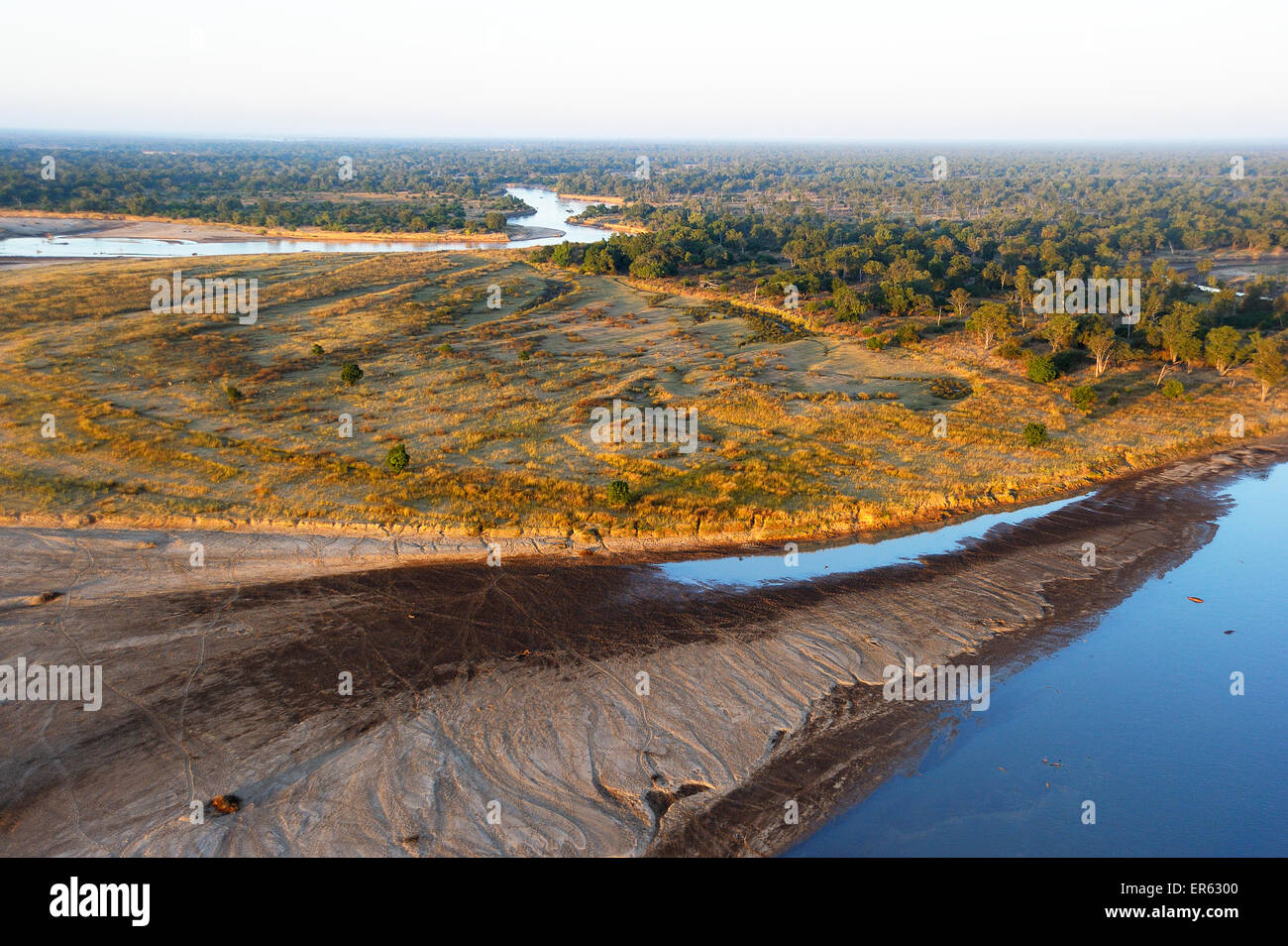 Baum-Savanne, Luftaufnahme, South Luangwa Nationalpark, Sambia Stockfoto