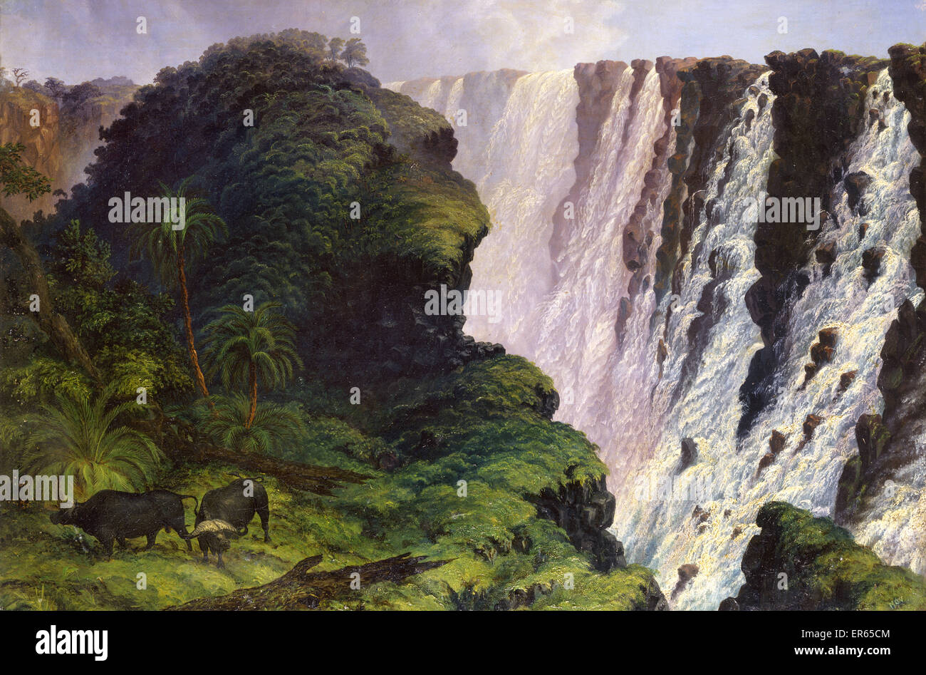 Die Victoria-Fälle aus dem schmalen Hals in der Nähe der östlichen Landzunge von der Steckdose von Thomas Baines(1820-1875). ca. 1860 s Stockfoto