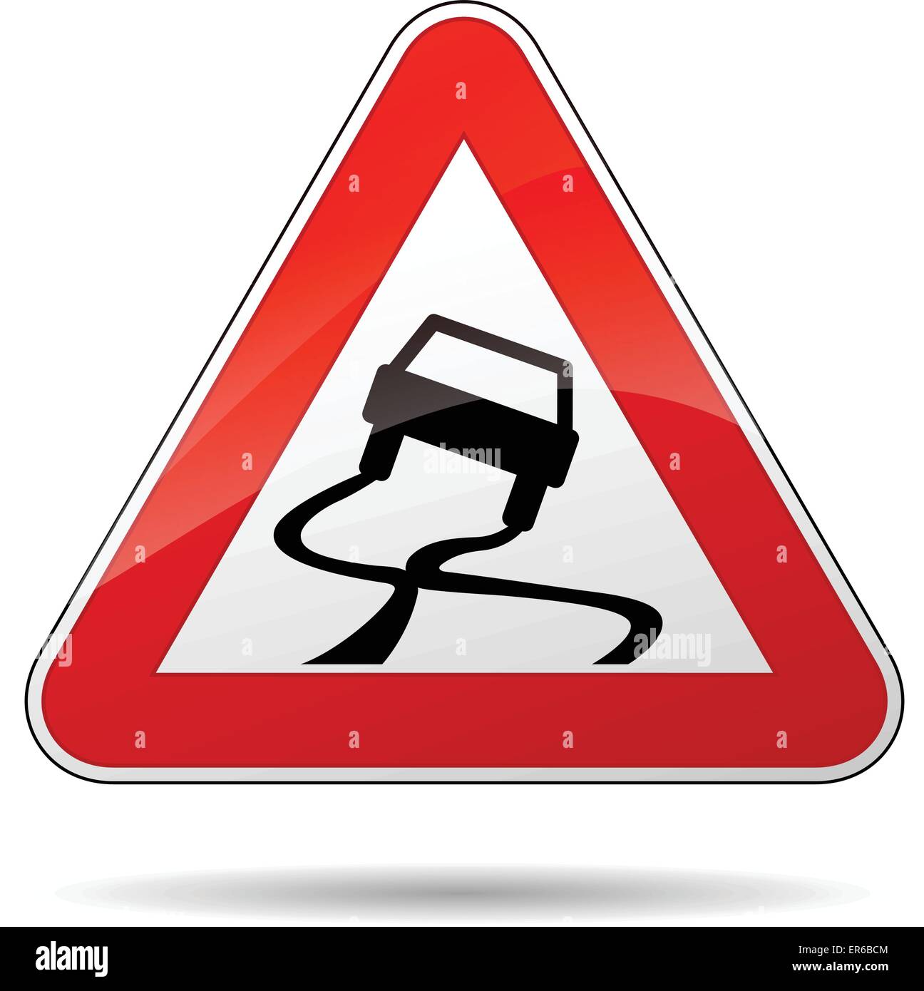 Vektor-Illustration von Dreieck Verkehrszeichen für rutschige Straße Stock Vektor