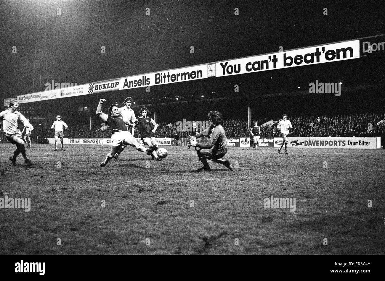 Aston Villa 3-2 Chester, Liga-Pokal Halbfinale, 2. Etappe entsprechen im Villa Park, 22. Januar 1975. Stockfoto