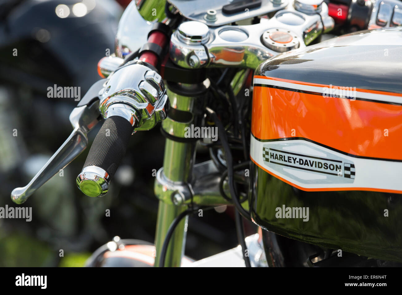 Custom Harley Davidson Café Racer Motorrad bei einer Motorrad-Show in England Stockfoto
