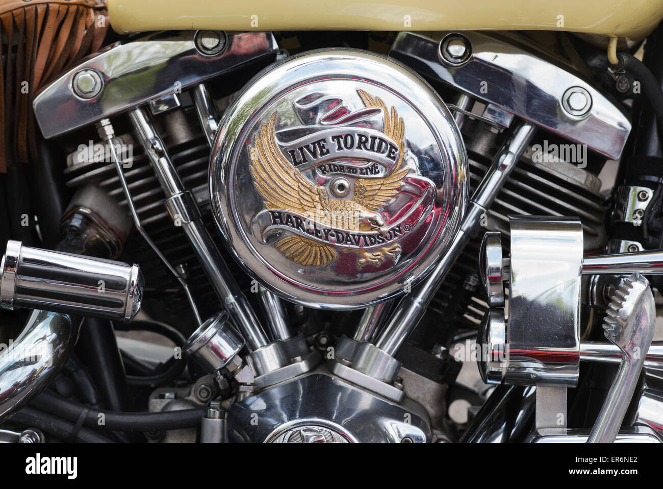 Custom Harley Davidson Motorrad Shovelhead Motor Stockfoto