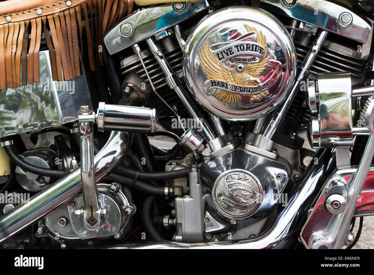 Custom Harley Davidson Motorrad Shovelhead Motor Stockfoto