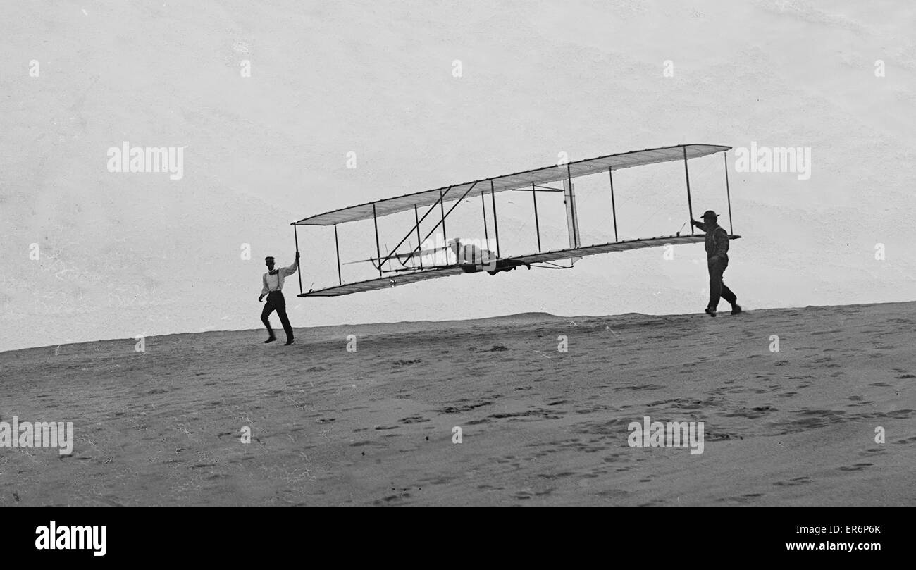 Orville Wright und Gleiter, Kitty Hawk Stockfoto