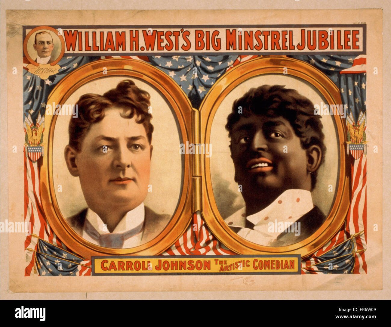 William H. Wests großen Minnesänger Jubiläum. Besteht aus Porträts von Carroll Johnson, wie er selbst und in Blackface. Datum c1899. Stockfoto