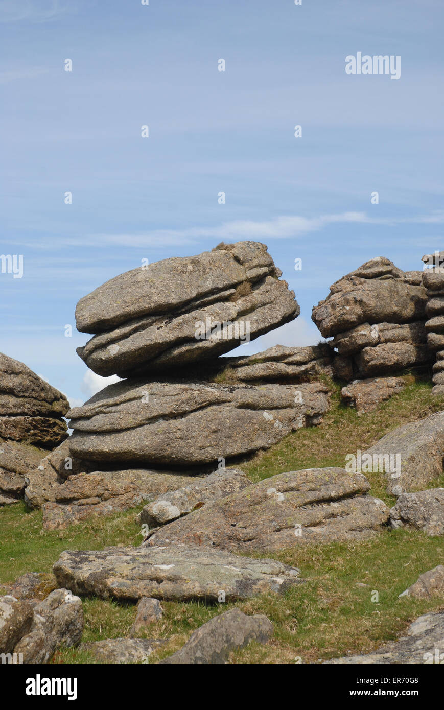 Verwitterten Granitfelsen der mittleren Heftklammer Tor, Nationalpark Dartmoor, Devon, England Stockfoto