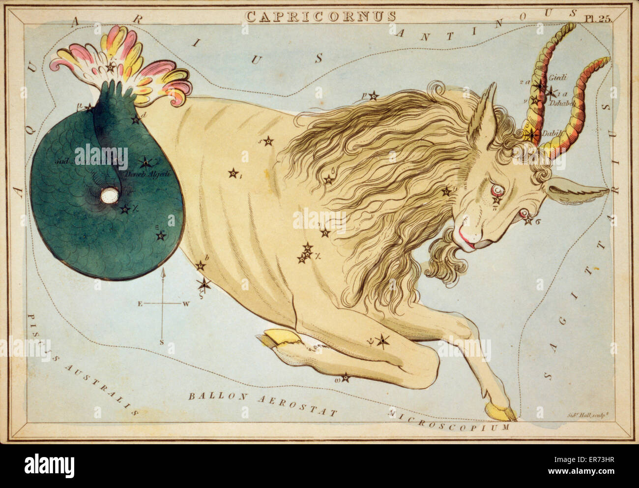 Capricornus. Astronomische Diagramm eine Ziege bildet die Konstellation. Datum, 1825. Stockfoto