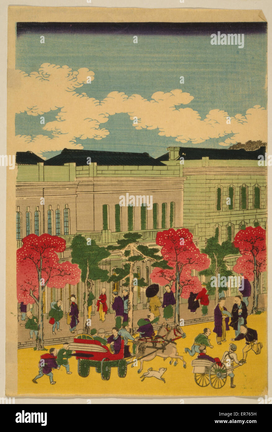 Backsteingebäude und Dampfeisenbahn in Shimbashi, Tokio Stockfoto