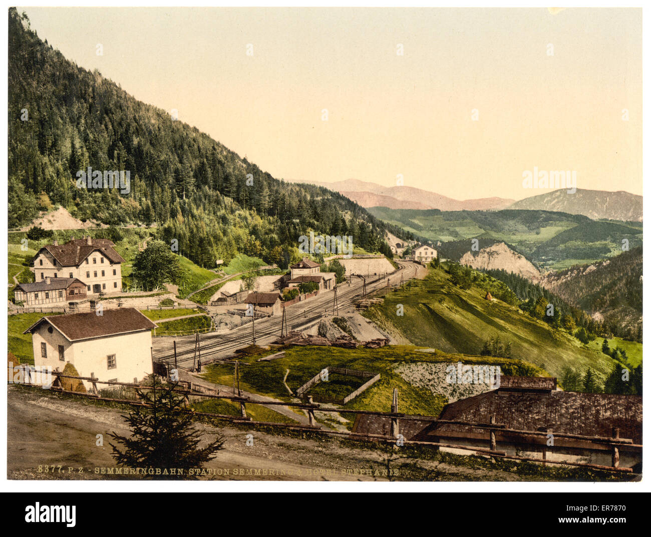 Semmeringbahn, Semmering Bahnhof und Hotel Stephanie, Steiermark, Austro-Ungarn. Bis ca. 1890 ca. 1900 bis heute. Stockfoto