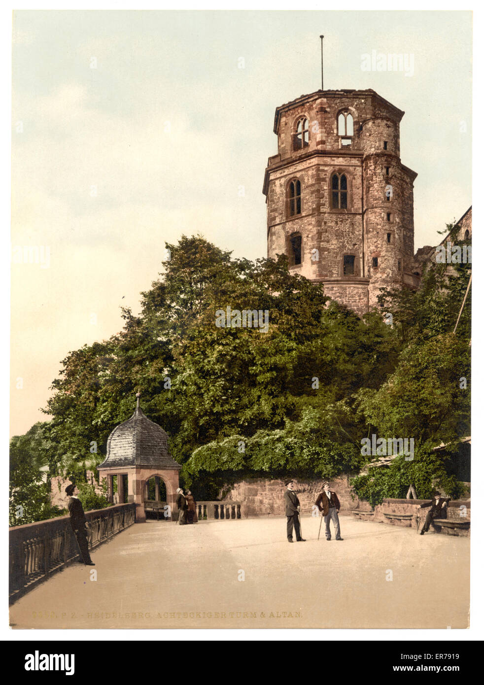 Achteckiger Turm und Terrasse, Heidelberg, Baden, Deutschland Stockfoto