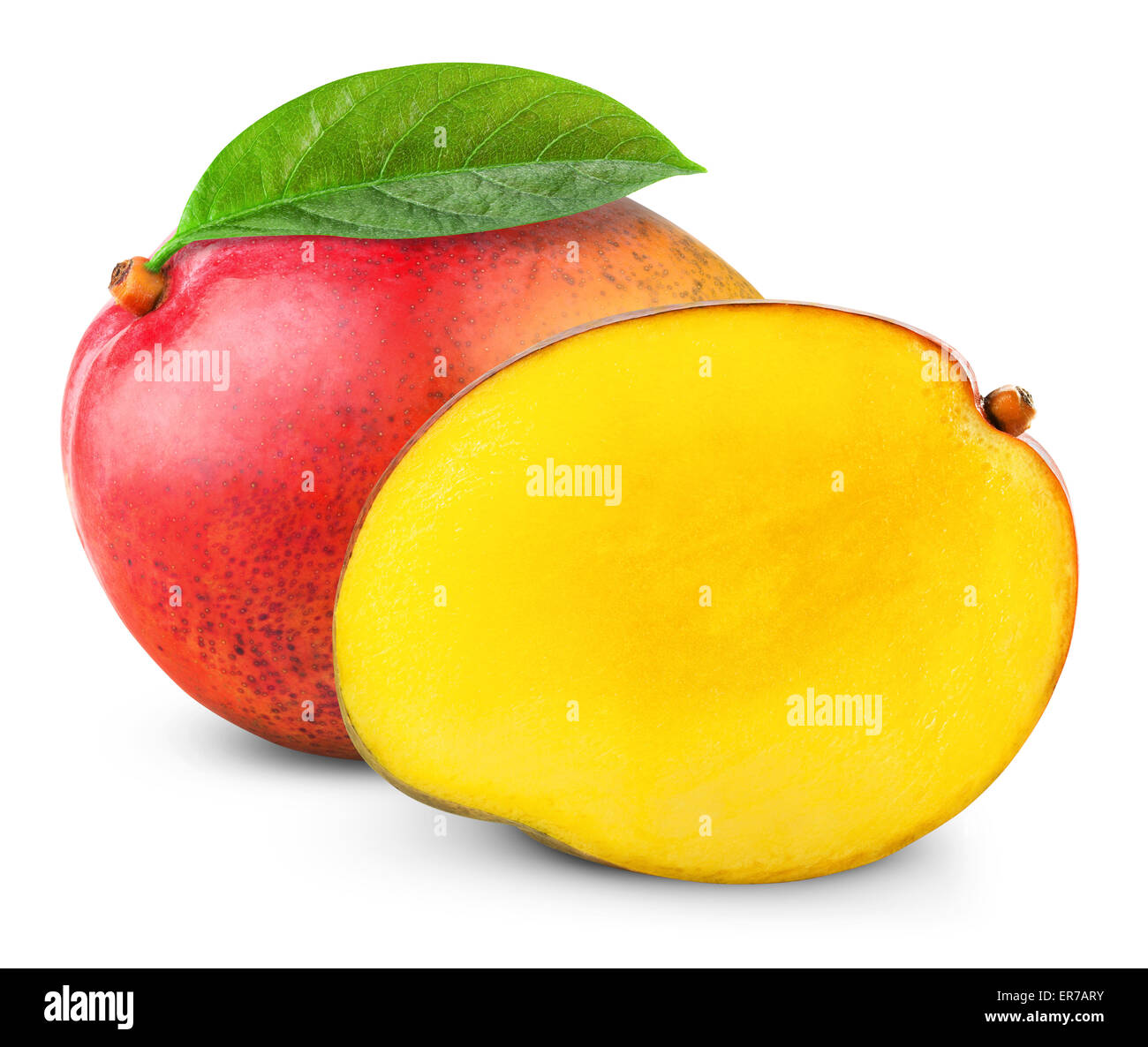 Frische Mango-Frucht isoliert auf weißem Hintergrund Stockfoto