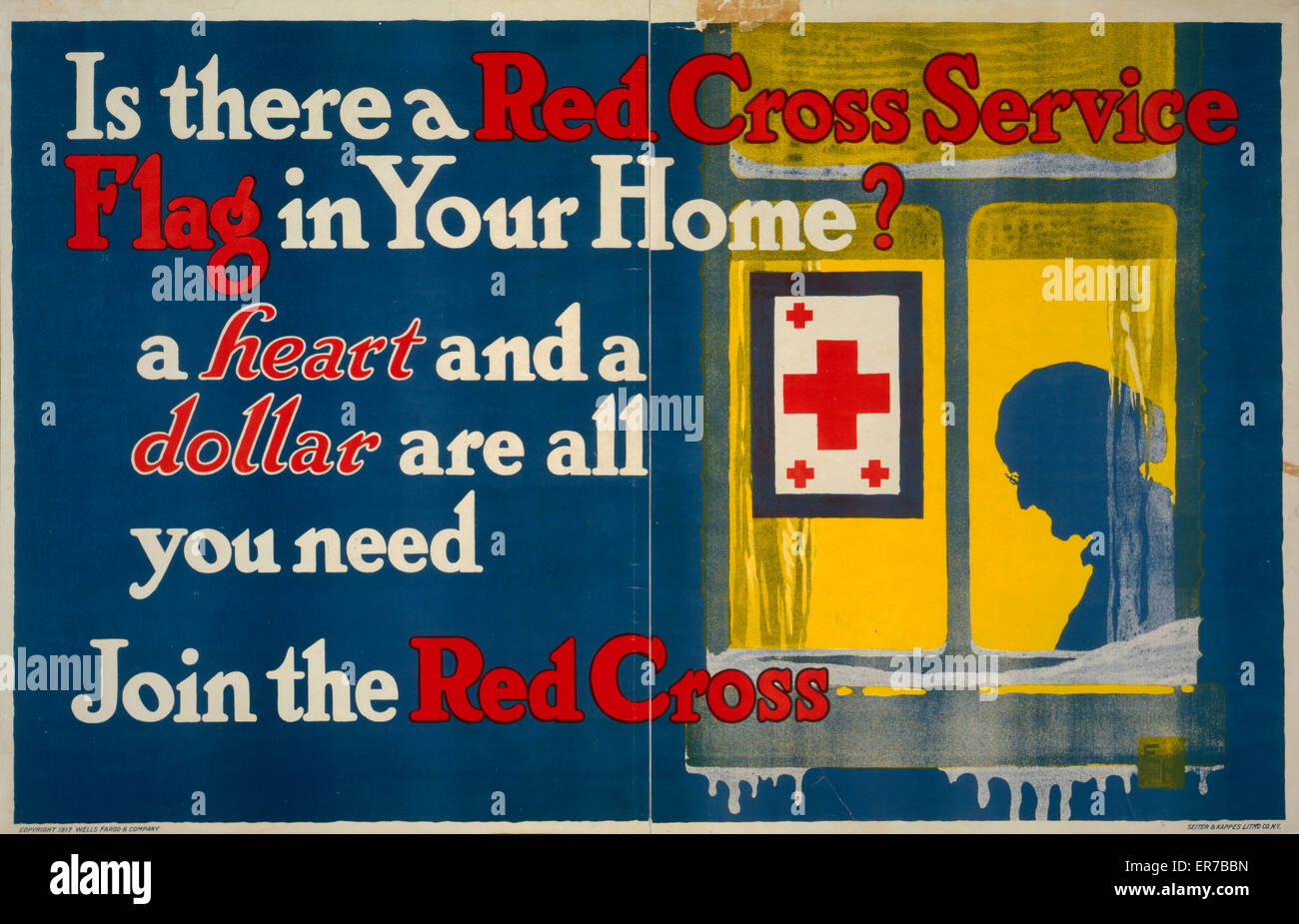 Gibt es bei Ihnen zu Hause eine Servicefahne des Roten Kreuzes? Ein Herz und Stockfoto