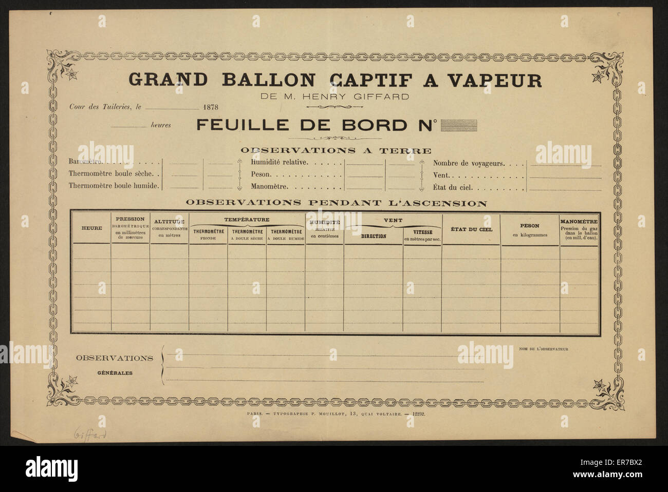 Grand Ballon Captif a Vapeur, de M. Henry Giffard Text Stockfoto