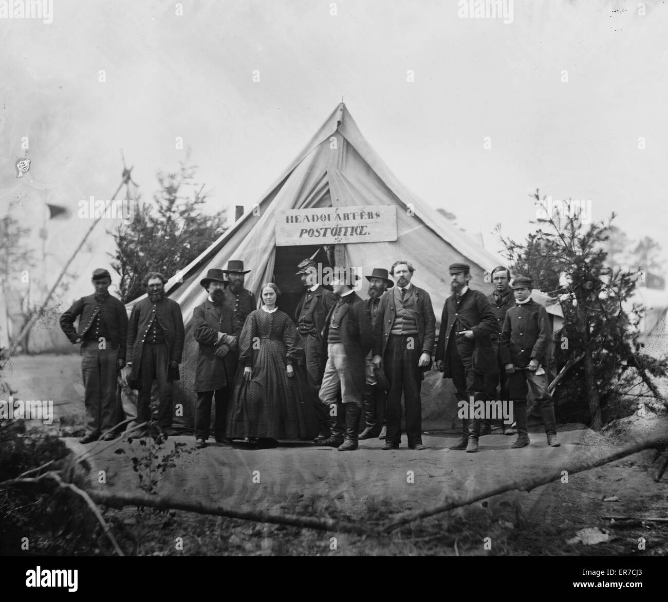 Falmouth, Va Gruppe vor dem Postzelt der Army of Stockfoto