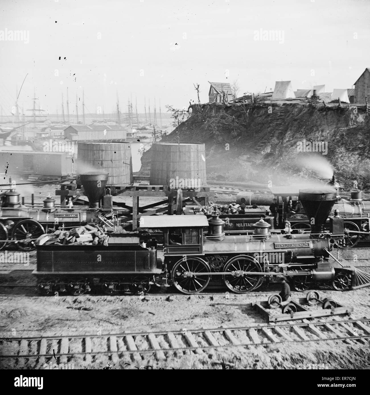 City Point, Virginia General J. C. Robinson und andere Lokomotiven von Stockfoto