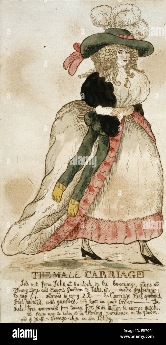 Die männlichen Beförderung. Comic-print zeigt eine aufwändig gekleidete Frau mit einem Schlüssel um den Hals, eventuell ein Transvestit. Datum 1787 März 25. Stockfoto