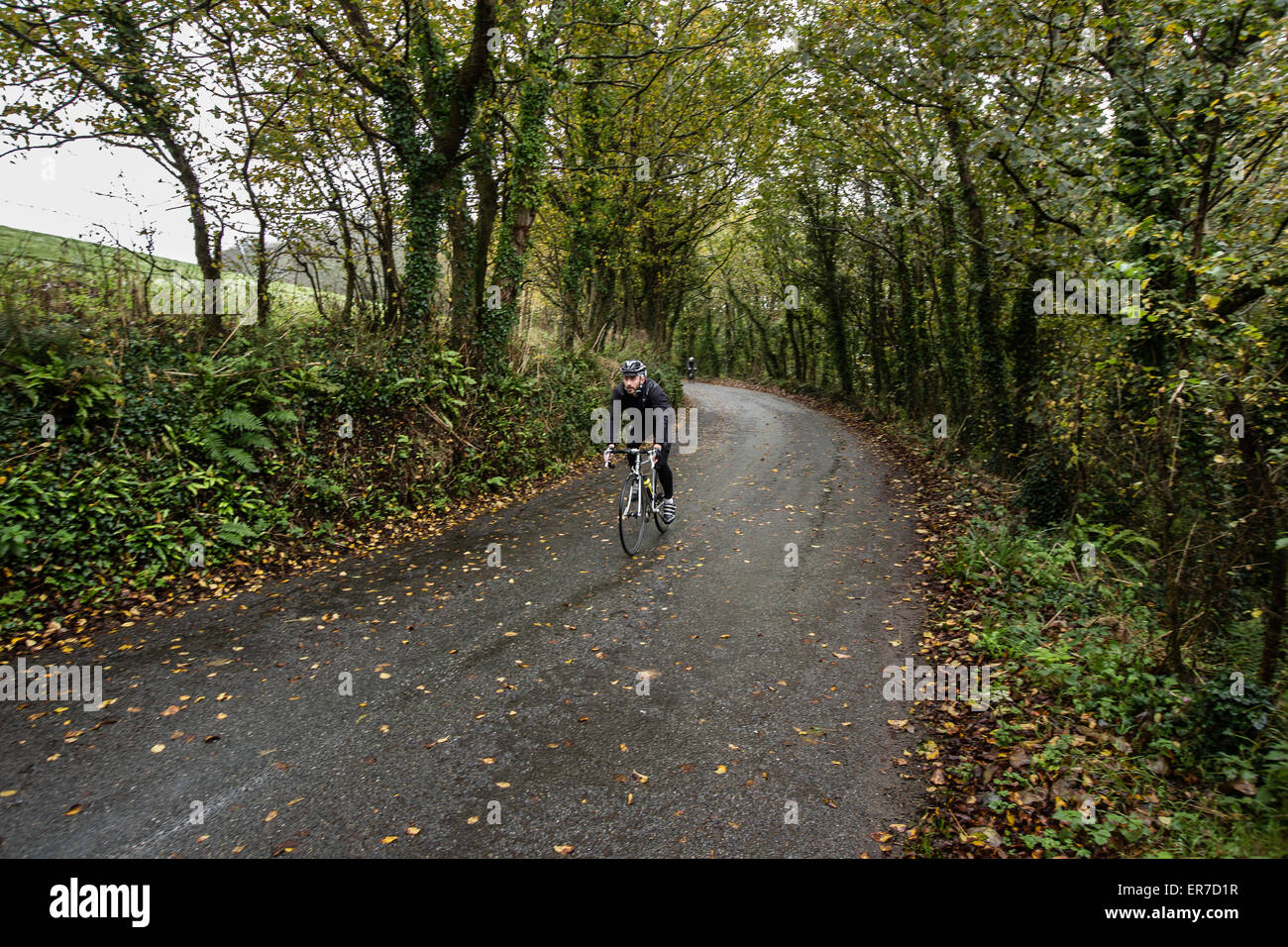 Radfahrer in Cornwall, Herbst - Herbst-England Stockfoto