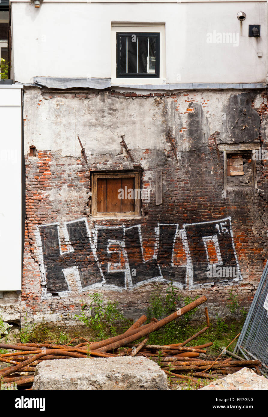 Hallo Graffiti an der Wand in Amsterdam, Niederlande Stockfoto