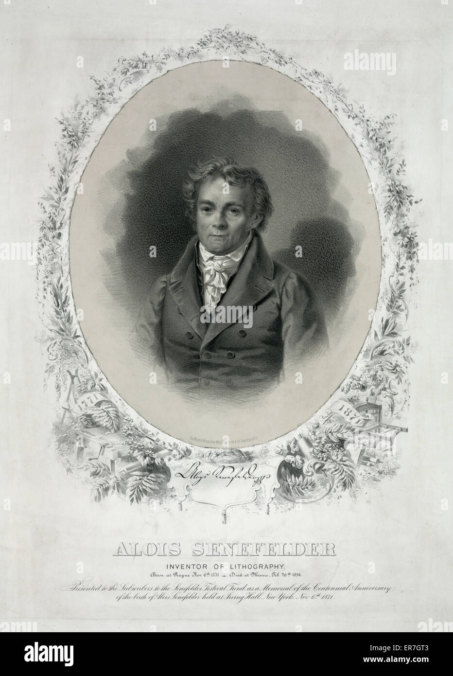 Alois Senefelder Erfinder der Lithografie. Stockfoto